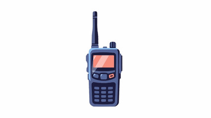 A stylized illustration depicting a dark blue portable walkie-talkie with an antenna and glowing screen on a white background.