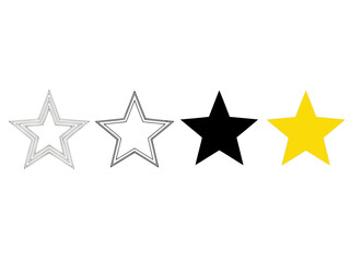 Set of fivepointed stars in silver, black, and gold colors for design projects