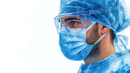 Close-up of healthcare worker in blue PPE — ideal for medical blogs, pandemic content, frontline hero tributes, and wellness branding focused on safety, resilience, and compassionate care.

