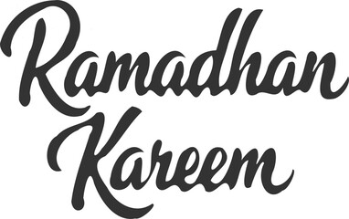 Ramadhan Kareem handwritten calligraphy typography in elegant brush script style. Black lettering isolated on white background, clean minimal Islamic greeting design suitable for Ramadan celebration, 