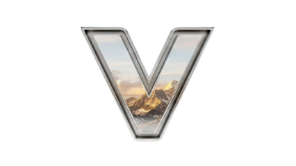 Letter V with Mountain Landscape View
