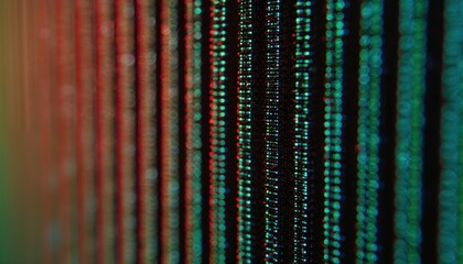 Macro shot of RGB LED panel displaying vivid colors. Photo shows details of modern tech electronic devices. It reveals pattern of digital grid. Abstract background of computer screen.