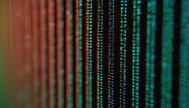 Macro shot of RGB LED panel displaying vivid colors. Photo shows details of modern tech electronic devices. It reveals pattern of digital grid. Abstract background of computer screen. - Powered by Adobe