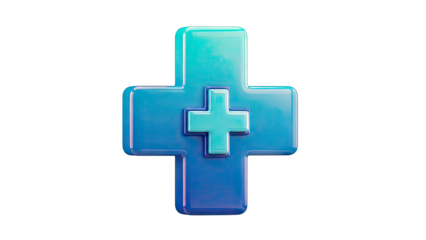 3D Blue and Teal Medical Cross Icon