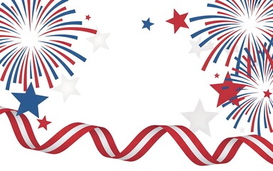 Fototapeta premium Fireworks and stars on ribbon isolated on white background