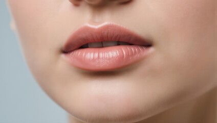 Close-up of full, healthy lips with natural pink color and smooth texture.