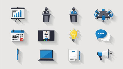 Collection of Business Meeting and Presentation Icons.