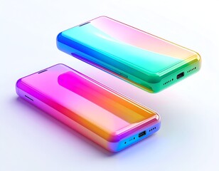 Two sleek, iridescent rectangles with rounded corners, elevated on white