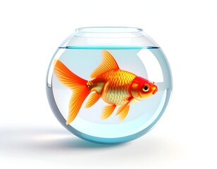 Vibrant goldfish swims inside a transparent glass fishbowl