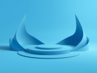 Fototapeta premium Abstract minimalist blue stage podium with curved elements
