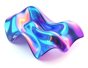 Shiny, iridescent abstract shape, with flowing curves, on a white background