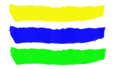 Collection of torn paper strips in vibrant yellow blue and green colors with halftone texture on transparent background