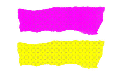 Torn paper borders on transparent background with magenta and yellow colors for graphic design projects element set of rough edges texture