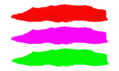Set of three colorful torn paper strips vector with halftone effect isolated on transparent background red magenta green colors