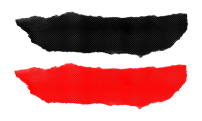 Set of two torn paper strips vector elements with halftone texture isolated on transparent background black and red colors