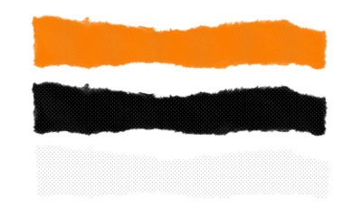 Set of three colorful torn paper pieces with halftone pattern isolated on transparent background design element for advertising banners