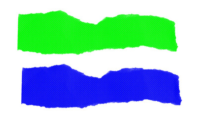 Set of two contrasting torn paper strips with halftone dots on transparent background, horizontal ripped paper textures for banners