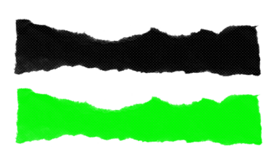 Torn paper strips black and green with textured pattern isolated on transparent background vibrant colors graphic element