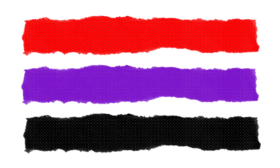 Torn paper strips red purple and black with textured pattern isolated on transparent background design elements