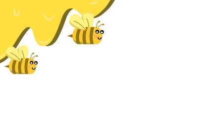 Cute cartoon bees flying around dripping honey. Playful flat illustration. For kids design, food themes, packaging, nursery art, and cute template
