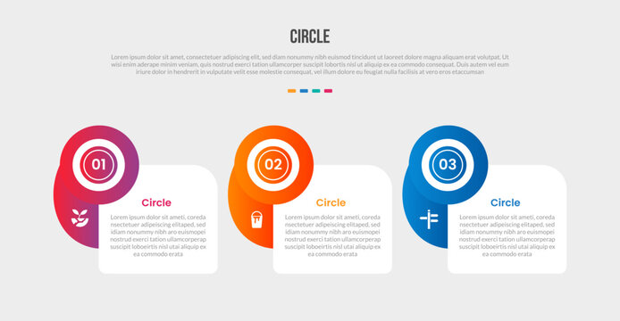 Circle base shape infographics gradient template diagram with round rectangle box with circle badge on top side with 3 point step creative