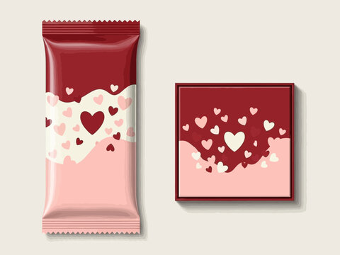 Red and pink heart design template for valentines day packaging and chocolate gift box mockup with heart pattern
