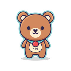 Obraz premium Cute Cartoon Bear with Number Tag Vector Illustration