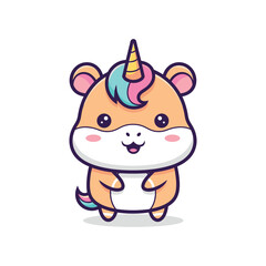 Naklejka premium Adorable Cartoon Hamster Unicorn Illustration