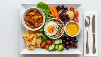 Healthy Breakfast Meal with Fresh Fruits and Grains.