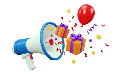 Megaphone Announcing Gifts and Celebration