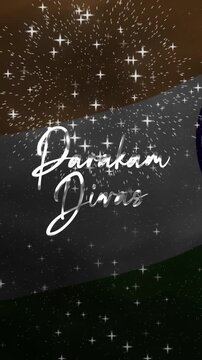 Parakam divas text animation with waving flag and fireworks. Perfect for indian independence day social media graphics and celebrations.