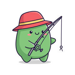 Cute Cartoon Character Fishing Illustration