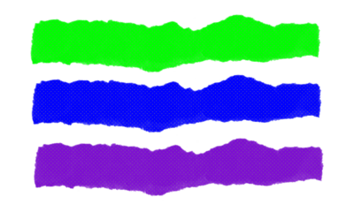 Horizontal ripped paper elements in green royal blue and purple featuring vintage halftone textures and irregular jagged borders for layout