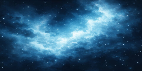Obraz premium A deep space galaxy background featuring a blue nebula and bright starry field across the dark cosmic night sky universe