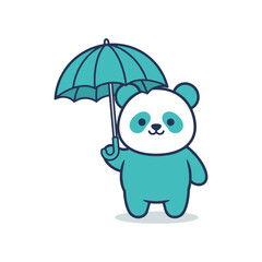 Cute Cartoon Panda with Umbrella Illustration