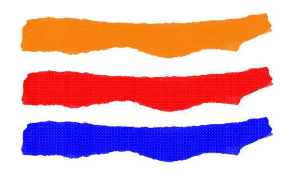 Set of three colorful torn paper strips with halftone dots on transparent background for creative design graphic elements isolated vector - Powered by Adobe