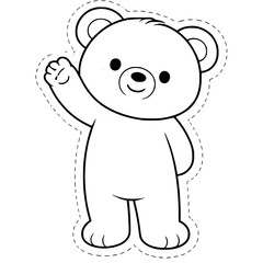 Obraz premium Adorable teddy bear black and white coloring page in cute kawaii style. Clean bold line art, easy for kids to color. Perfect for printable worksheets, crafts, preschool activities, bulletin boards, an