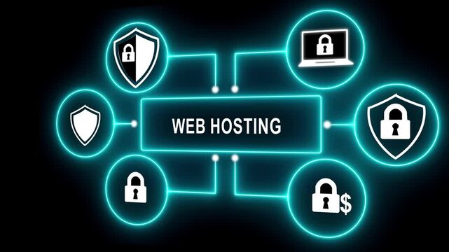 Neon blue glowing flowchart diagram on dark background, business process concept with connections and flow, futuristic technology design