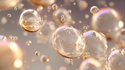Naklejka premium Bubbles float gracefully through the air numerous spherical bubbles ascend weightlessly
