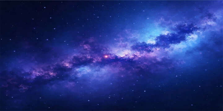 An abstract space background featuring a bright blue nebula and shimmering stars across a dark cosmic galaxy universe