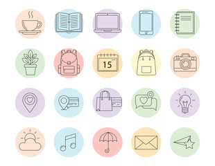 Minimalist Line Art Icons Set for Web and App Design
