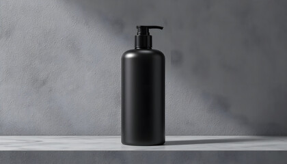 Minimal Black Cosmetic Pump Bottle Mockup on Concrete Background