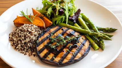 Grilled Salmon with Asparagus and Quinoa.