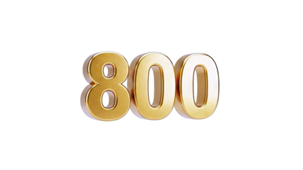 3D Golden Number 800 on transparent background