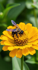Carpenter Bee on Yellow Flower Collecting Pollen Macro Detail Floral Springtime Garden Closeup Insect Bee Pollinator Floral