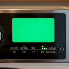 Modern washing machine control panel with green screen.
