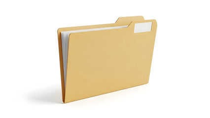 Yellow file folder with white label on plain background