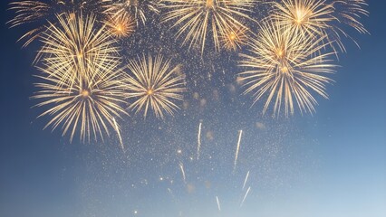 Spectacular Fireworks Display Illuminating the Night Sky with Golden Bursts.