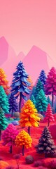 Stylized polygonal trees in vibrant, saturated colors, suggesting a futuristic or artificial landscape,  nature,  background