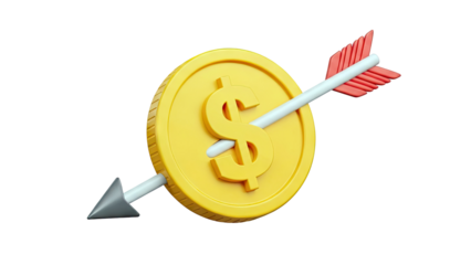 Golden Dollar Coin Pierced by Arrow